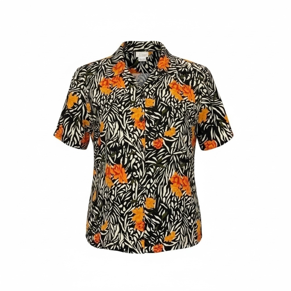 Vintage Traditional brightly coloured  button up, short sleeved blouse